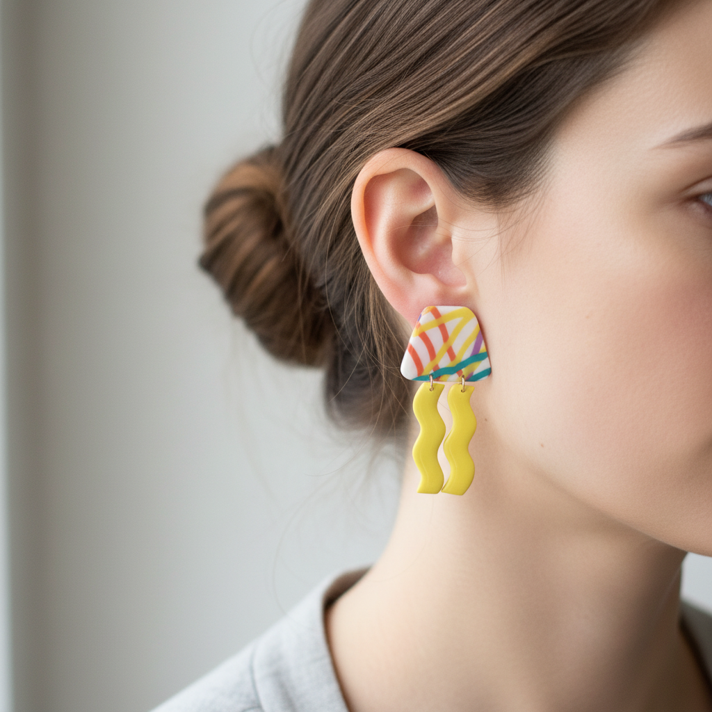 Brincos pendentes com ondas amarelas