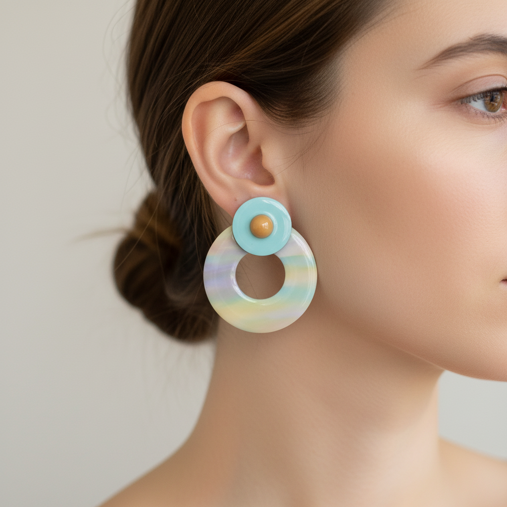 Brincos círculo azul-turquesa com donut degradê pastel marshmallow